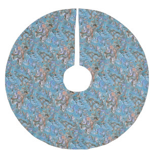 Waves In Blue Acrylic Pour Abstract Art Brushed Polyester Tree Skirt