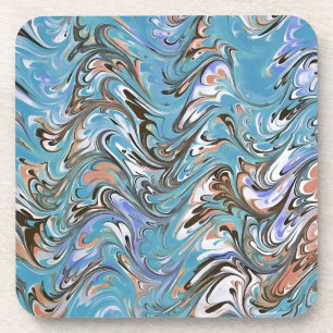 Waves In Blue Acrylic Pour Abstract Art Coaster