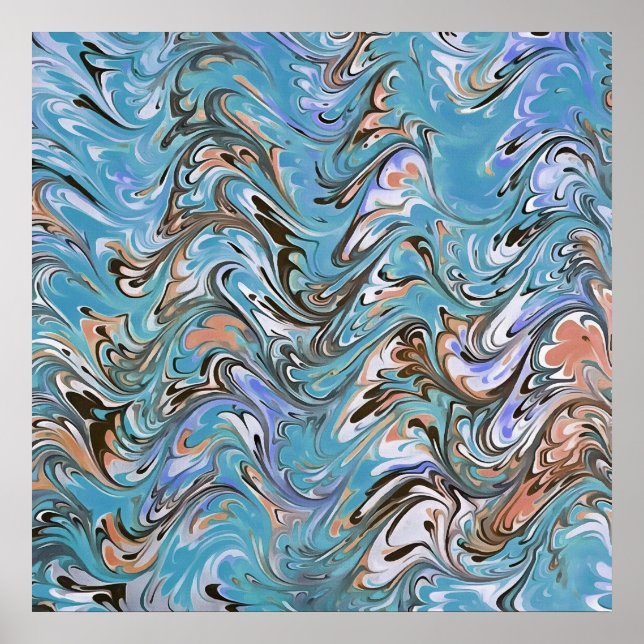 Waves In Blue Acrylic Pour Abstract Art Poster (Front)