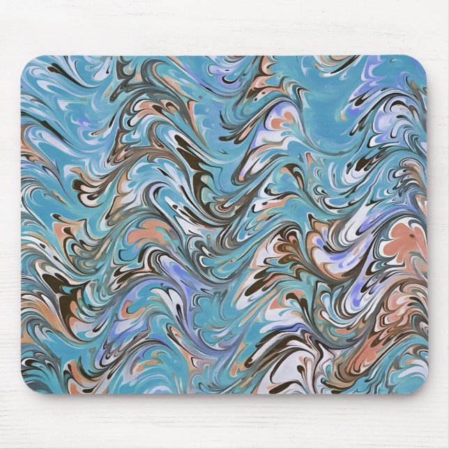 Waves In Blue Acrylic Pour Aqueous Surface Design Mouse Pad (Front)