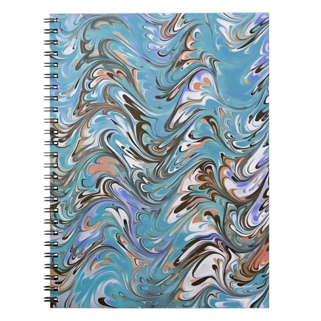 Waves In Blue Acrylic Pour Aqueous Surface Design Notebook (Front)