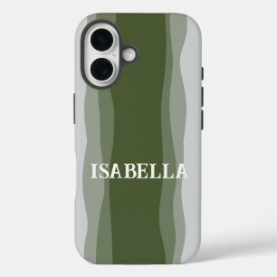 Waves in green on green and gray iPhone 16 case