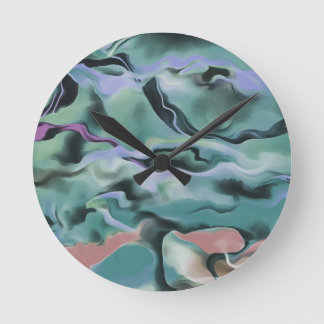 Waves In Harmony Acrylic Pour Abstract Art  Round Clock