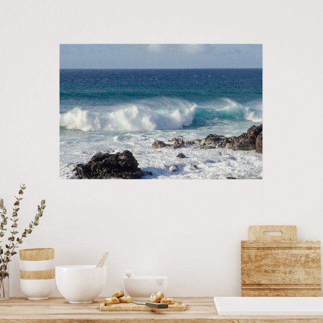 Waves In Maui, Hawaii Landscape Photography Poster (Kitchen)