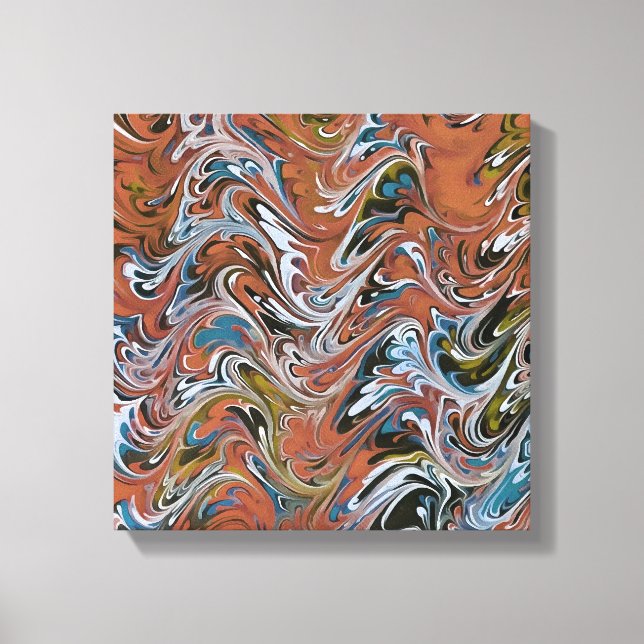 Waves In Red and Blue Acrylic Pour Abstract Art Canvas Print (Front)