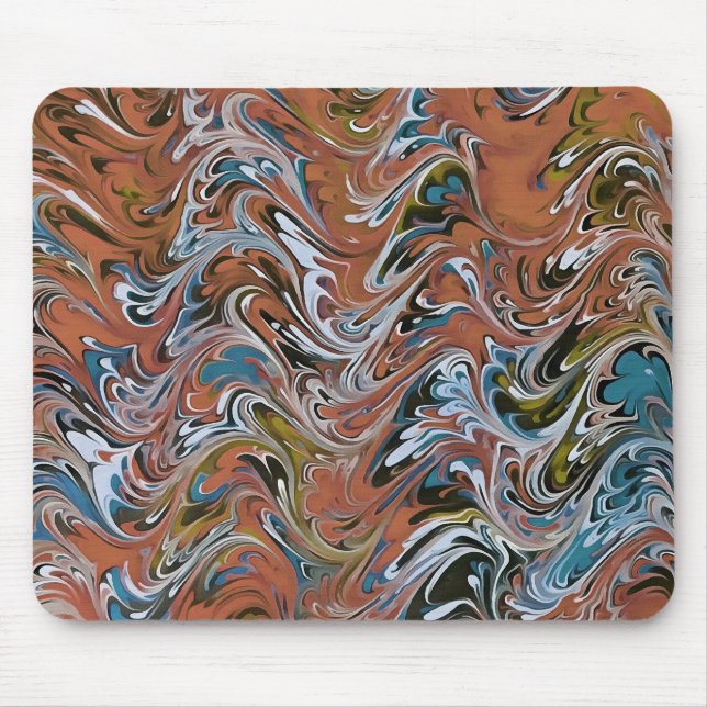 Waves In Red and Blue Acrylic Pour Abstract Art Mouse Pad (Front)