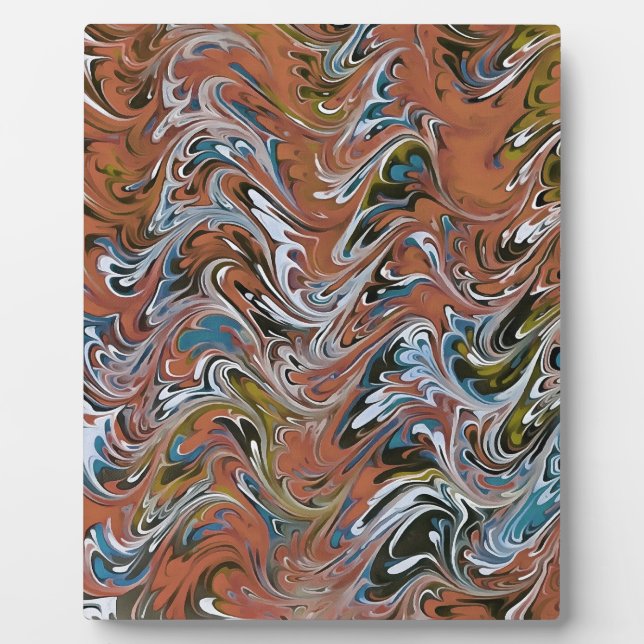 Waves In Red and Blue Acrylic Pour Abstract Art Plaque (Front)