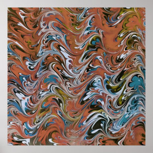 Waves In Red and Blue Acrylic Pour Abstract Art Poster