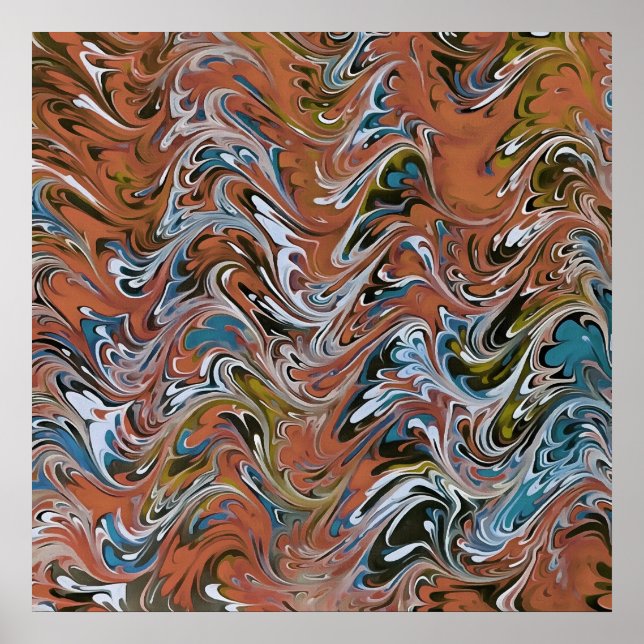 Waves In Red and Blue Acrylic Pour Abstract Art Poster (Front)