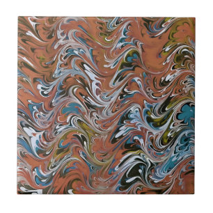Waves In Red and Blue Acrylic Pour Abstract Art Tile