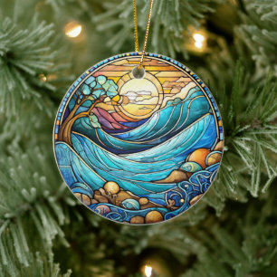 Waves Lake Ceramic Decorative Stained glass look Tree Decoration
