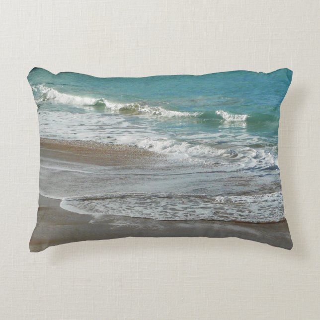 Waves Lapping on the Beach Turquoise Blue Ocean Decorative Cushion (Front)