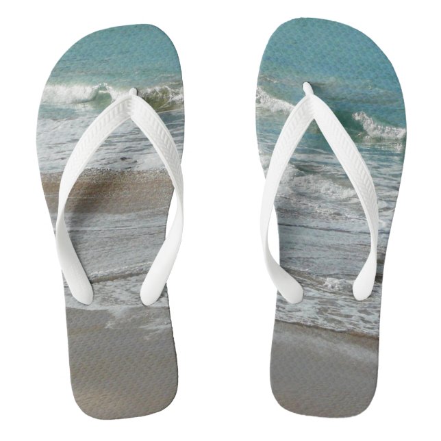 Waves Lapping on the Beach Turquoise Blue Ocean Jandals (Footbed)