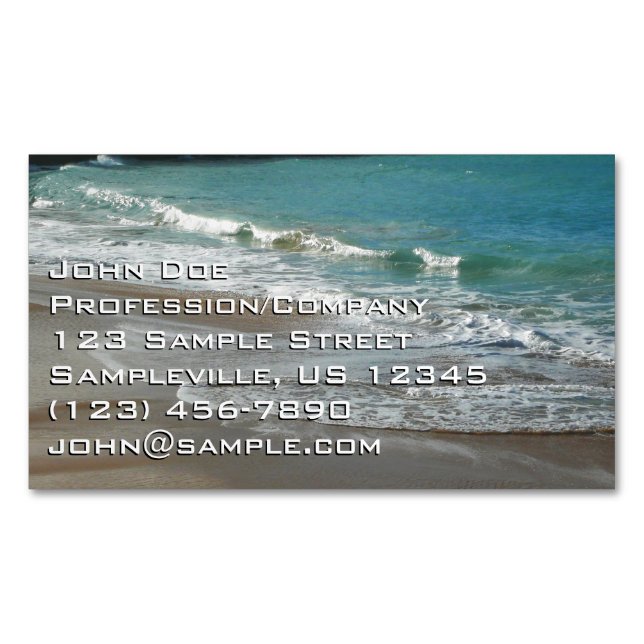 Waves Lapping on the Beach Turquoise Blue Ocean Magnetic Business Card (Front)
