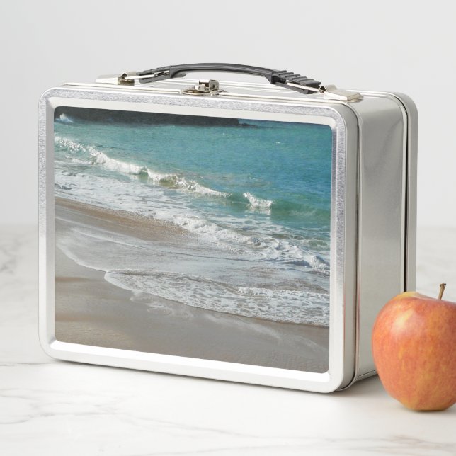 Waves Lapping on the Beach Turquoise Blue Ocean Metal Lunch Box (In Situ)