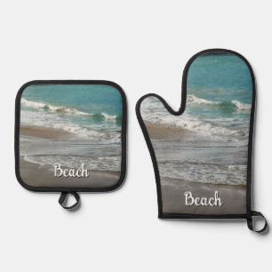 Waves Lapping on the Beach Turquoise Blue Ocean Oven Mitt & Pot Holder Set