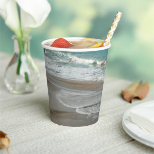 Waves Lapping on the Beach Turquoise Blue Ocean Paper Cups