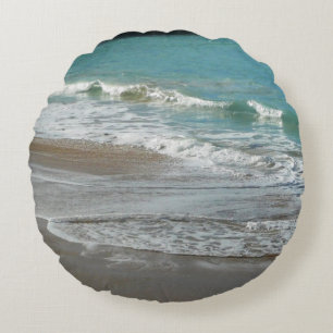 Waves Lapping on the Beach Turquoise Blue Ocean Round Cushion