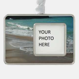 Waves Lapping on the Beach Turquoise Blue Ocean Silver Plated Framed Ornament