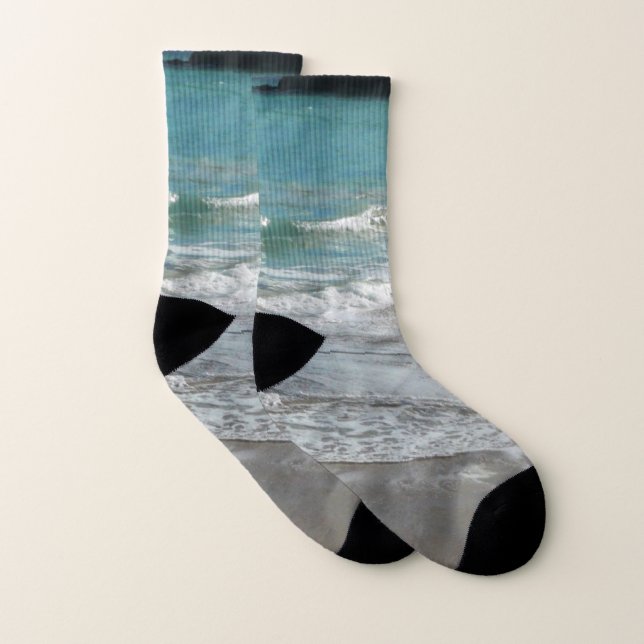 Waves Lapping on the Beach Turquoise Blue Ocean Socks (Pair)
