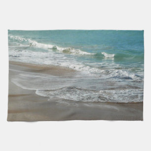 Waves Lapping on the Beach Turquoise Blue Ocean Tea Towel