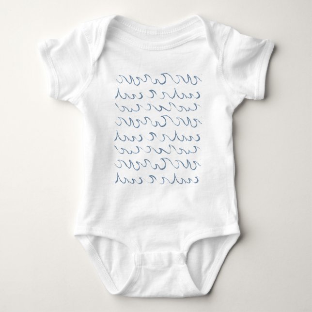 Waves Minimal Abstract Hand Drawn Sea Pattern Swim Baby Bodysuit (Front)