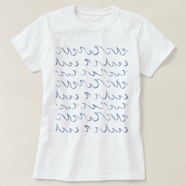 Waves Minimal Abstract Hand Drawn Sea Pattern Swim T-Shirt (Design Front)