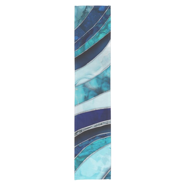 Waves - Mixed Media Blue Abstract Short Table Runner (Front)
