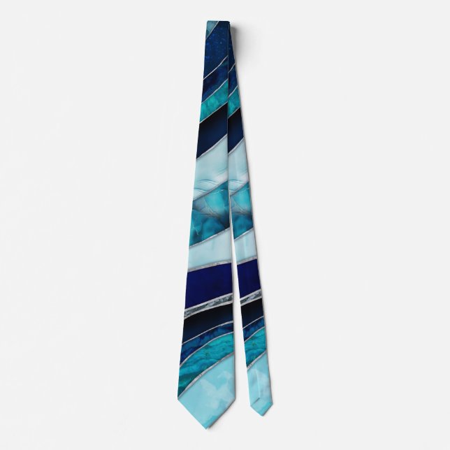 Waves - Mixed Media Blue Abstract Tie (Front)