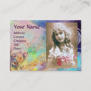 WAVES MONOGRAM PHOTO TEMPLATE pink purple blue Business Card