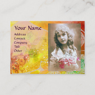 WAVES MONOGRAM PHOTO TEMPLATE pink yellow brown Business Card