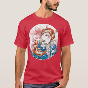 Waves Ocean Cherry Blossom Nishikigoi Sakura Koi C T-Shirt