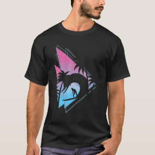 Waves Ocean Surfer Synthwave Palm Trees Vaporwave T-Shirt
