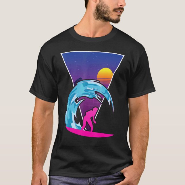 Waves Ocean Surfer Watersport Sunset Synthwave Sur T-Shirt (Front)