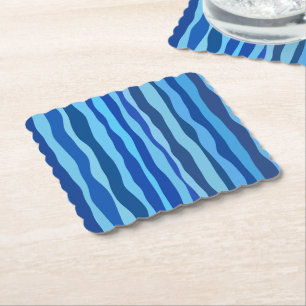 Waves of Blue Cyan Navy Cobalt Sky Blue Paper Coaster