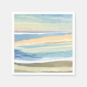 Waves of Blue   Ocean Shore Beach Watercolor Napkin