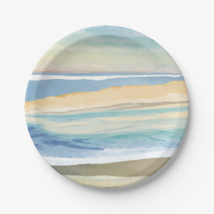 Waves of Blue   Ocean Shore Beach Watercolor Paper Plate