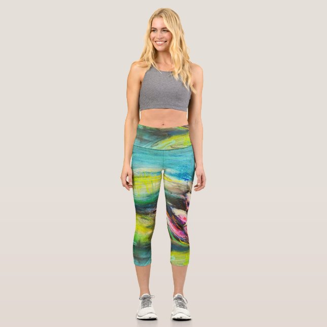 Waves of calm blooming capri leggings (Front)