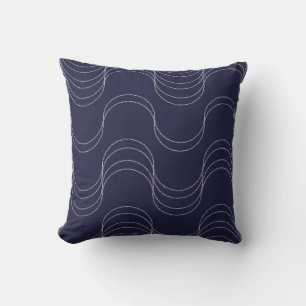 Waves of Calm Midnight Blue Silver Mist Cushion