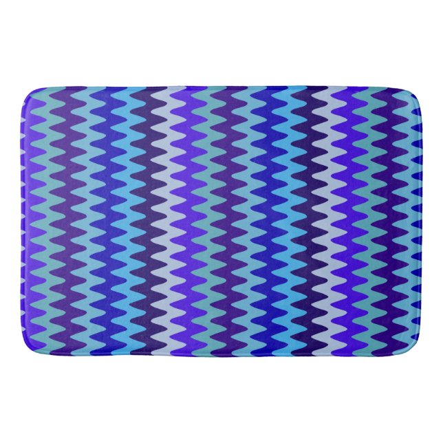Waves of Deep Sea Blue Bath Mat (Front)