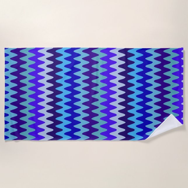 Waves of Deep Sea Blue Beach Towel (Front)