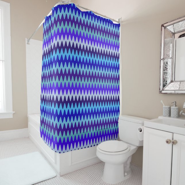 Waves of Deep Sea Blue Shower Curtain (In Situ)