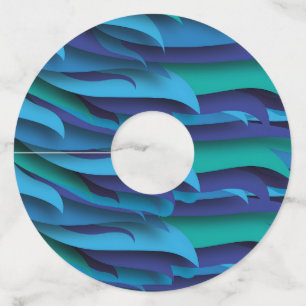 Waves of Different Colors of Blue to Green Wine Glass Tag