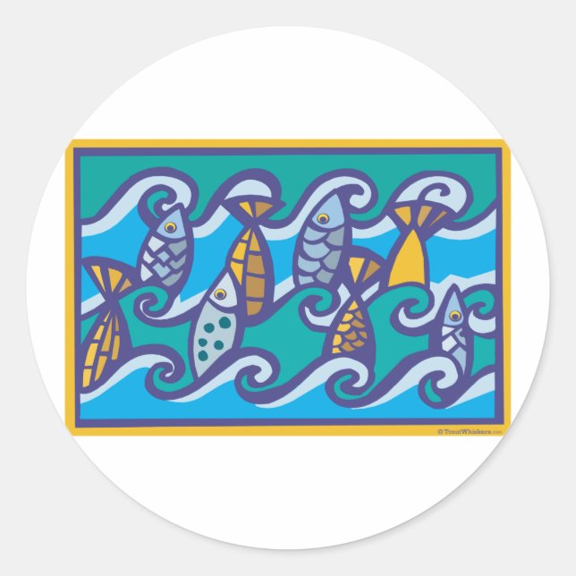 Waves of Fish Classic Round Sticker (Front)