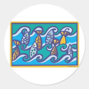 Waves of Fish Classic Round Sticker