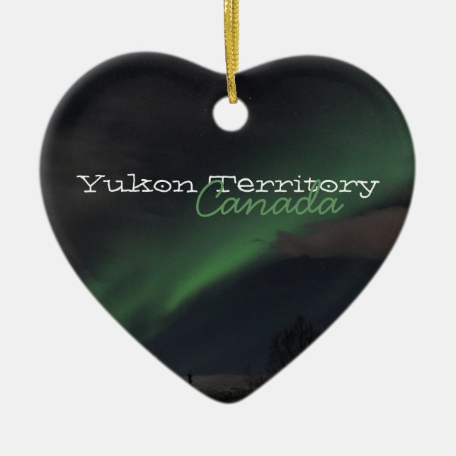 Waves of Green Light; Yukon Territory Souvenir Ceramic Tree Decoration (Front)