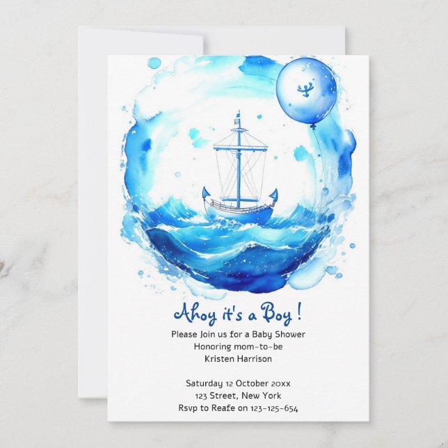 Waves of Love: Nautical Boy Baby Shower Invitation (Front)