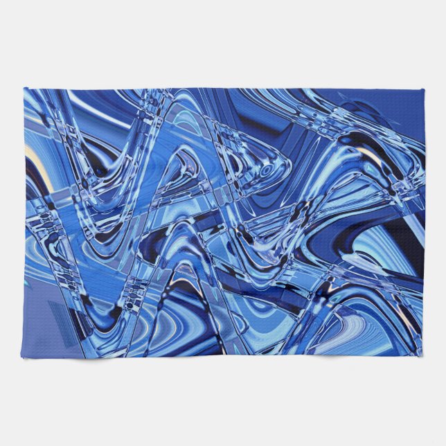 waves of roads in blue tea towel (Horizontal)