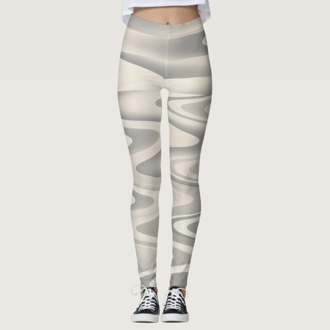 Waves of white shades texture leggings (Front)