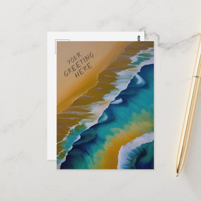 Waves on a Sandy beach all occasion Postcard (Front/Back In Situ)